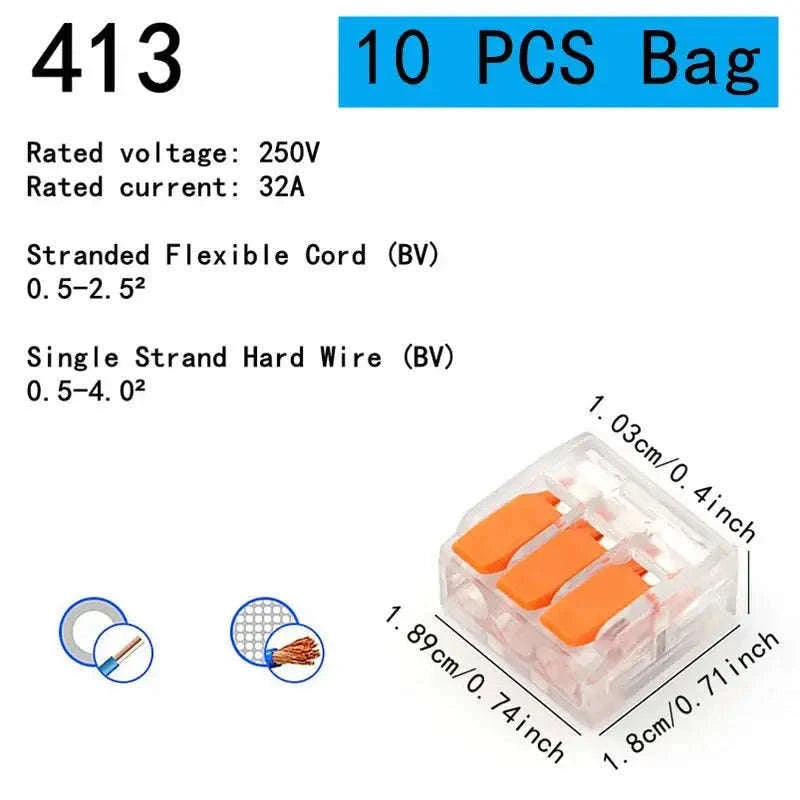 Orange Quick Plug-in Terminals for Fast, Secure Wire Connections-10pcs-415-Bag