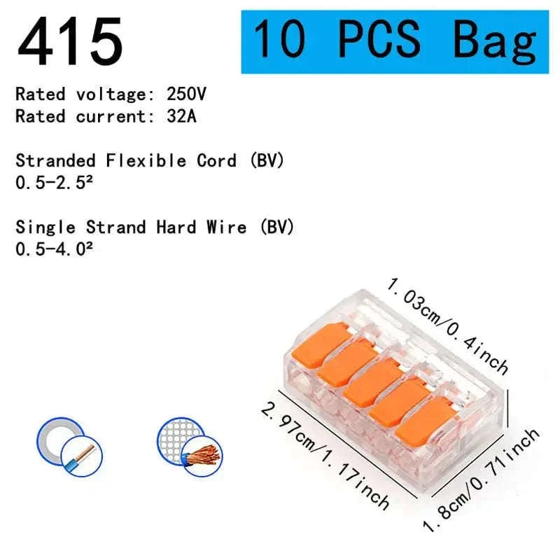 Orange Quick Plug-in Terminals for Fast, Secure Wire Connections-10pcs-415-Bag