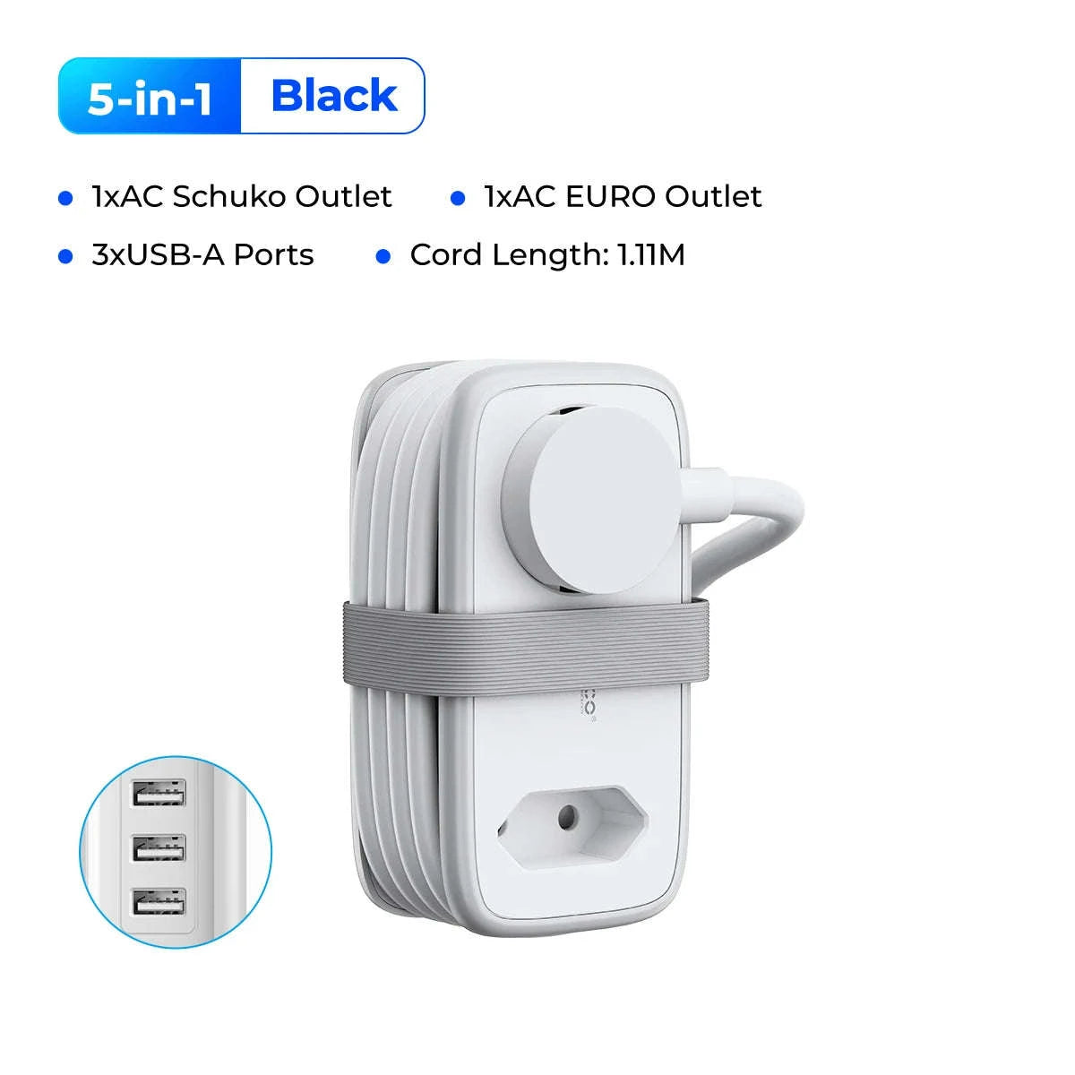 ORICO EU Plug Travel Power Strip with USB Charging-2A3U White / EU Plug / GERMANY