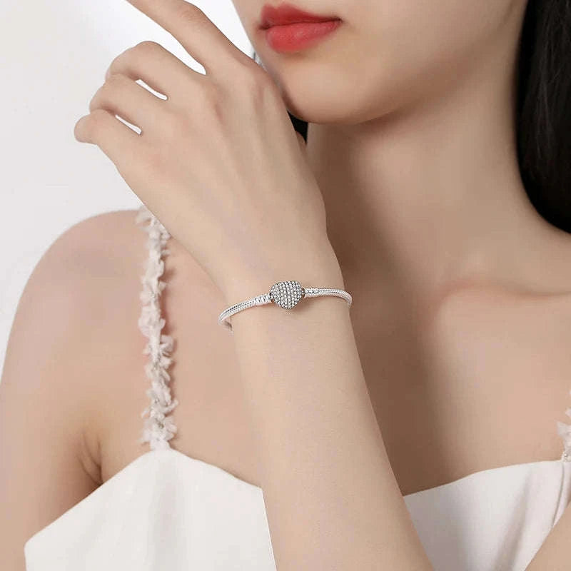 Original 925 Sterling Silver Bracelet with Heart Charms-20 / 17cm