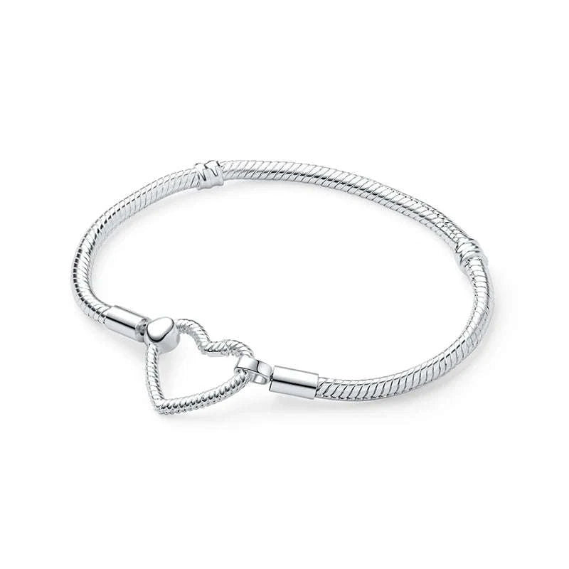 Original 925 Sterling Silver Bracelet with Heart Charms-20 / 17cm