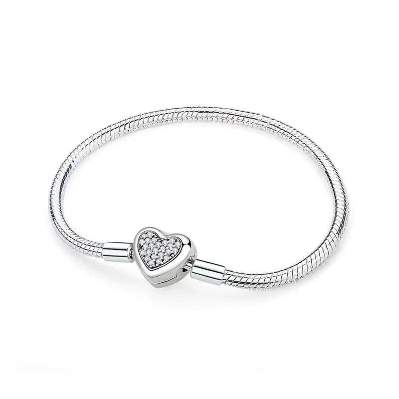 Original 925 Sterling Silver Bracelet with Heart Charms-20 / 17cm