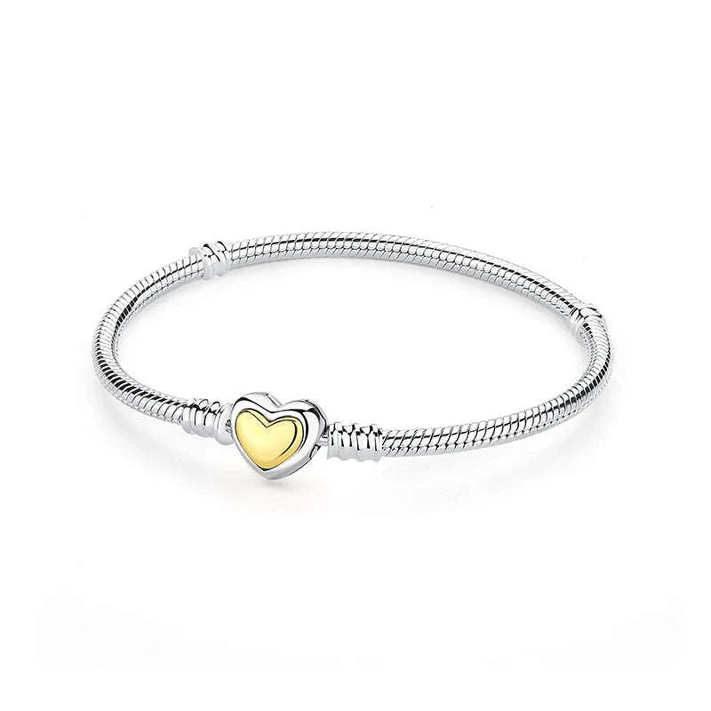 Original 925 Sterling Silver Bracelet with Heart Charms-20 / 17cm