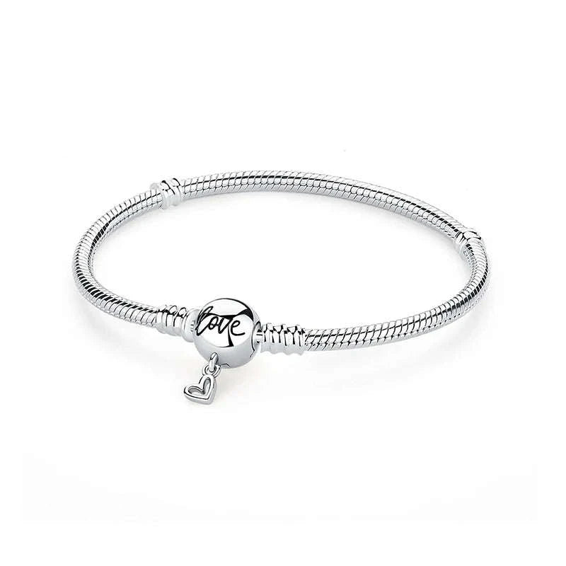 Original 925 Sterling Silver Bracelet with Heart Charms-20 / 17cm