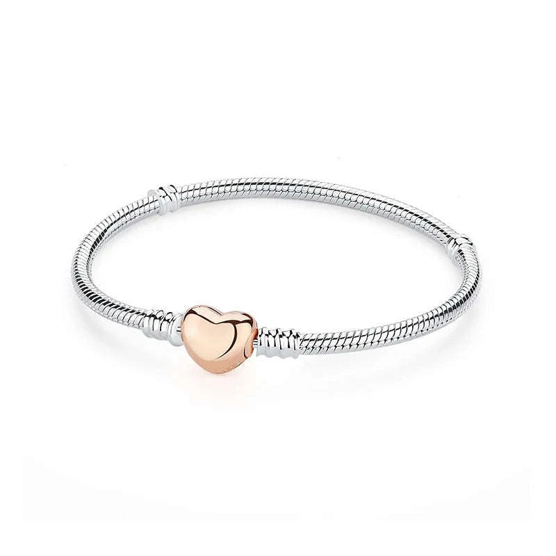 Original 925 Sterling Silver Bracelet with Heart Charms-20 / 17cm