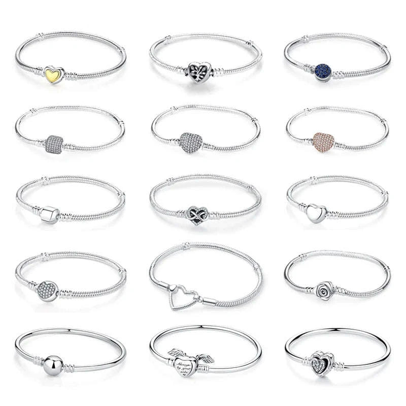 Original 925 Sterling Silver Bracelet with Heart Charms-20 / 17cm