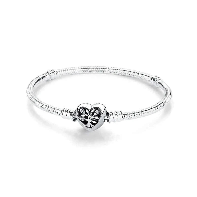 Original 925 Sterling Silver Bracelet with Heart Charms-20 / 17cm