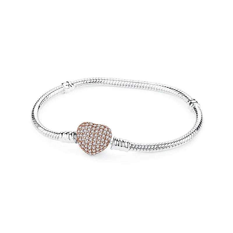 Original 925 Sterling Silver Bracelet with Heart Charms-20 / 17cm