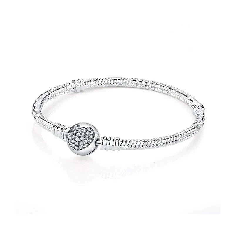 Original 925 Sterling Silver Bracelet with Heart Charms-20 / 17cm