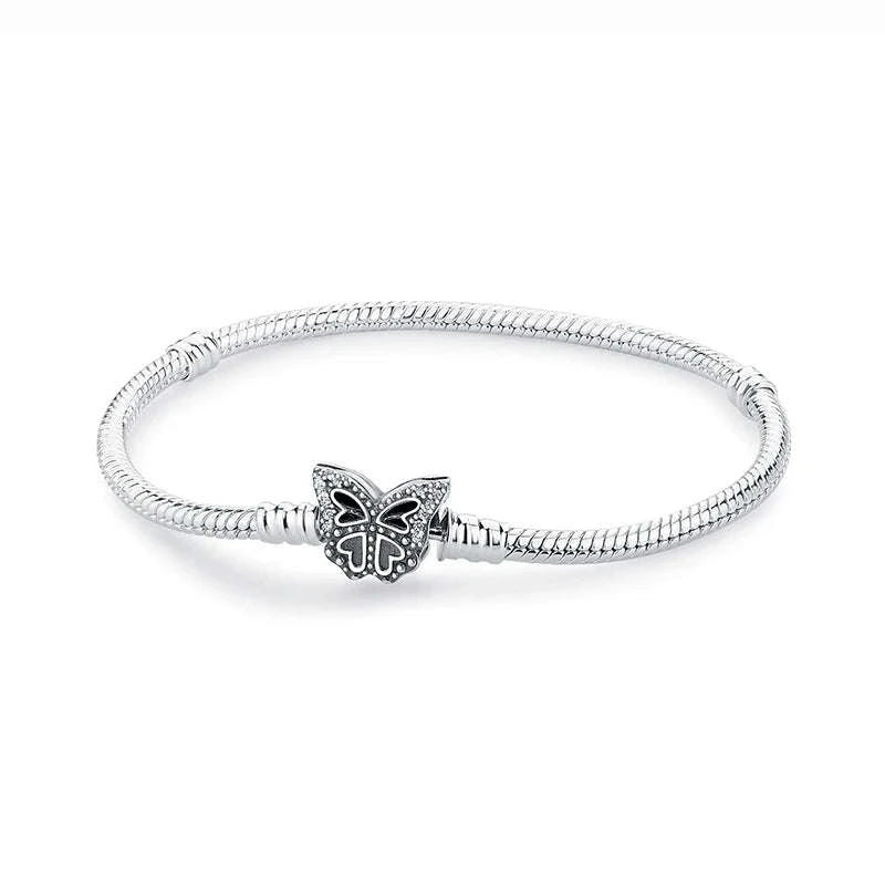 Original 925 Sterling Silver Bracelet with Heart Charms-20 / 17cm