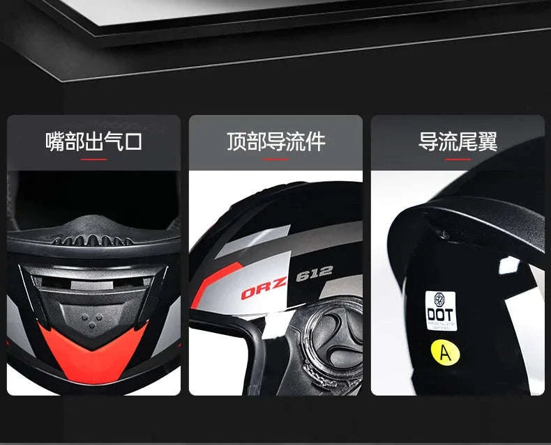ORZ Full Face Motorcycle Helmet DOT Approved, Unisex ABS+PC-19 / L