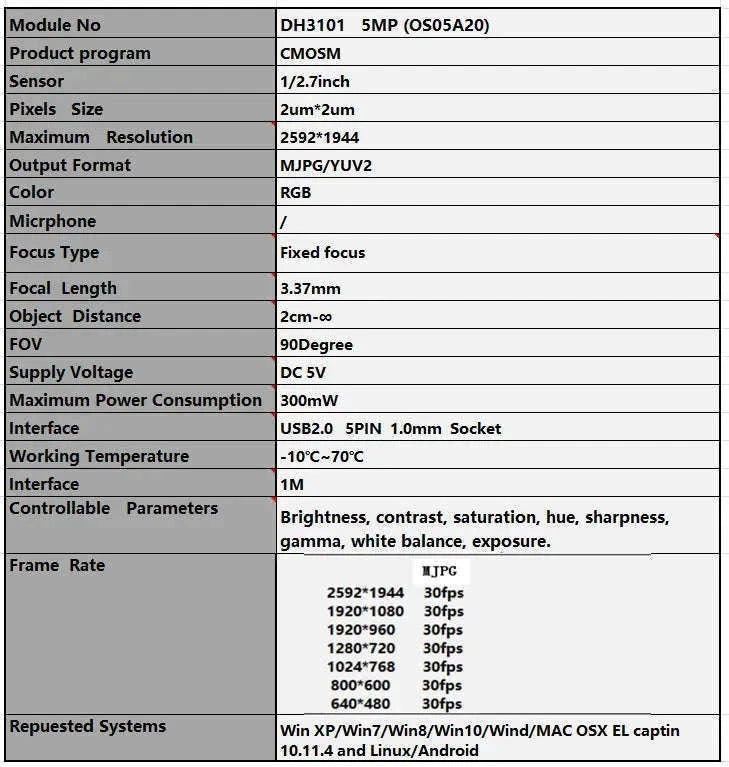 OS05A20 5MP USB Camera Module with 100° View-Default Title