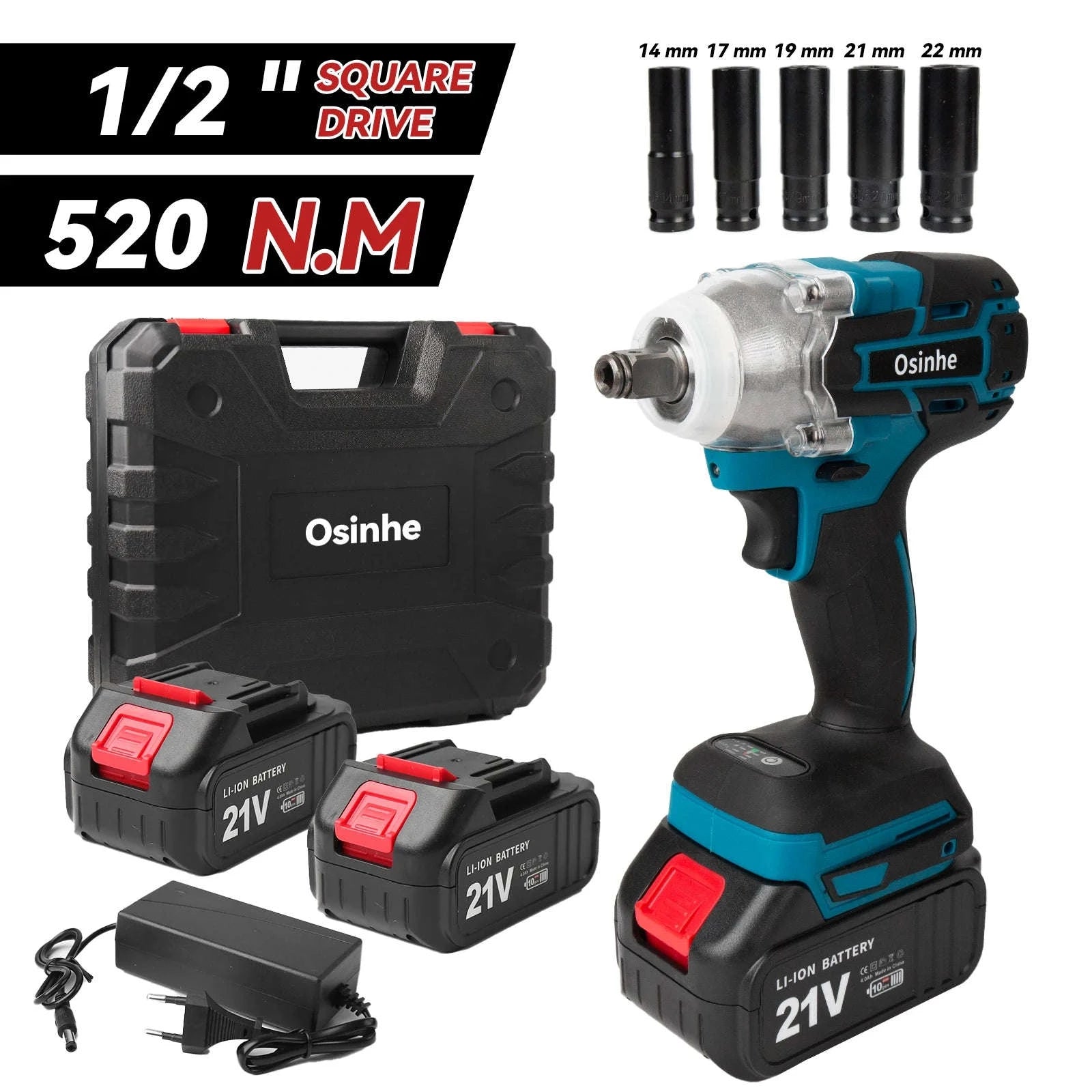 Osinhe Cordless Brushless Impact Wrench 520N·m Torque-2 Battery EU Set / Poland / EU