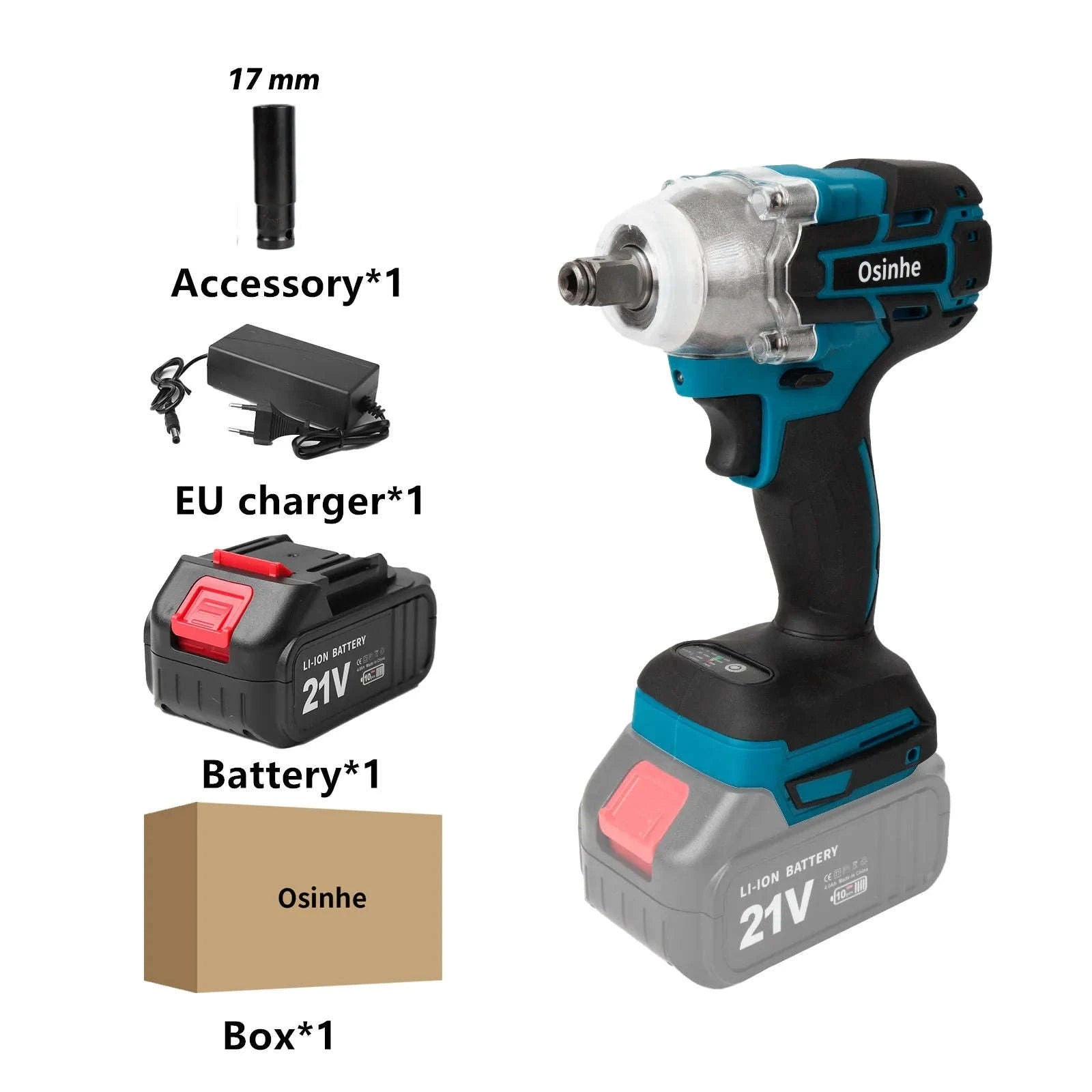 Osinhe Cordless Brushless Impact Wrench 520N·m Torque-2 Battery EU Set / Poland / EU