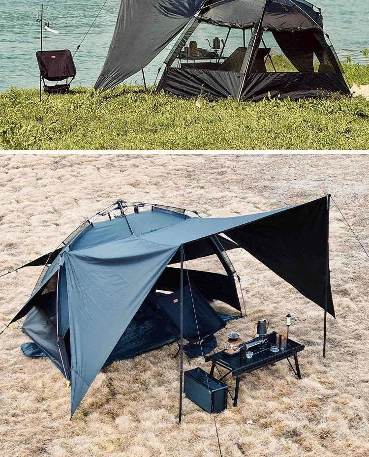 Outdoor 3-4 Person One-Touch Pop Up Camping Tent-Silver Coated Black