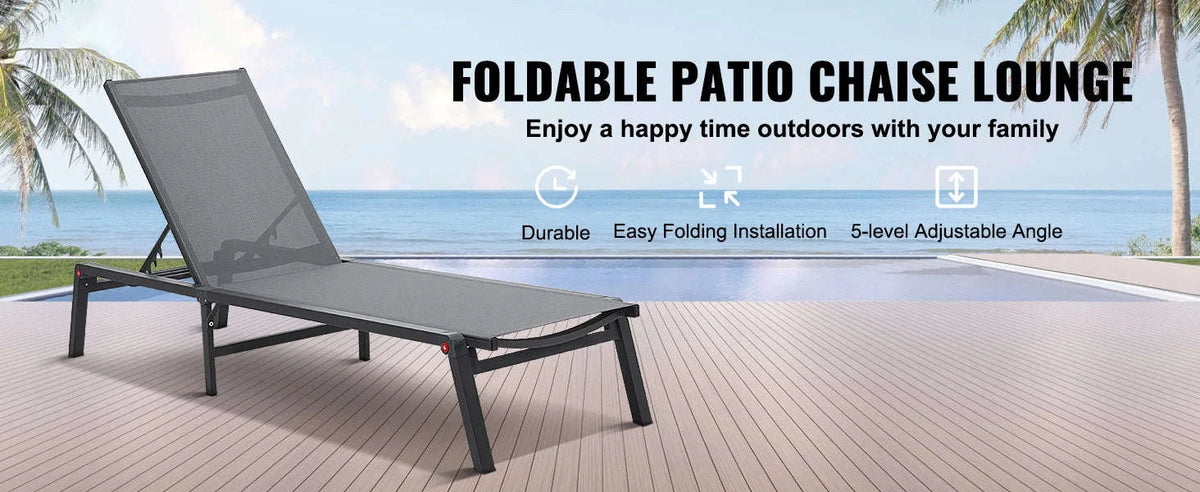 Outdoor Aluminum Folding Chaise Lounge Chair, Dark Grey-Blue 17.64lbs / Poland