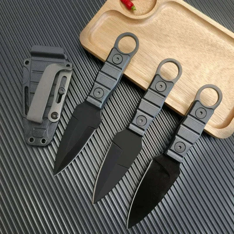Outdoor Camping Adventure Mini Straight Knife with K Sheath-Black-B