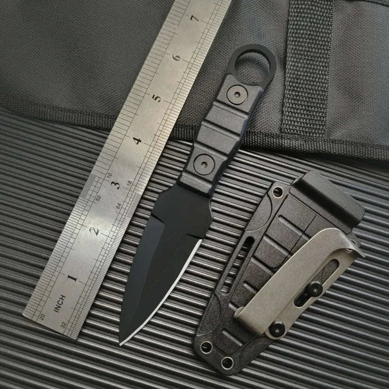 Outdoor Camping Adventure Mini Straight Knife with K Sheath-Black-B