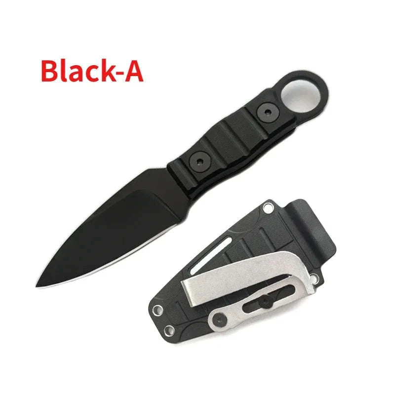 Outdoor Camping Adventure Mini Straight Knife with K Sheath-Black-B