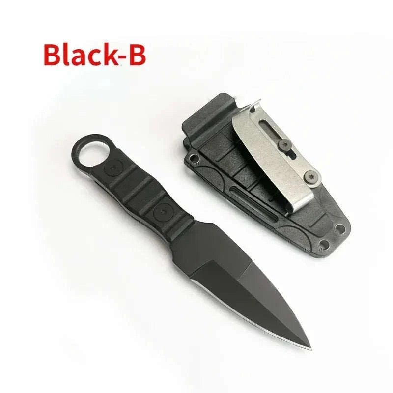 Outdoor Camping Adventure Mini Straight Knife with K Sheath-Black-B