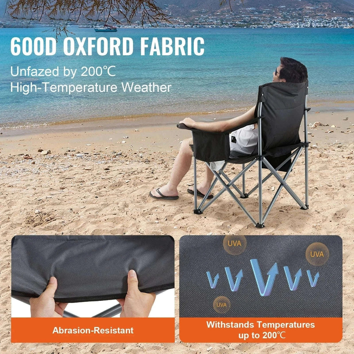 Outdoor Camping Chair 350 lbs Folding Chair with Armrests-france