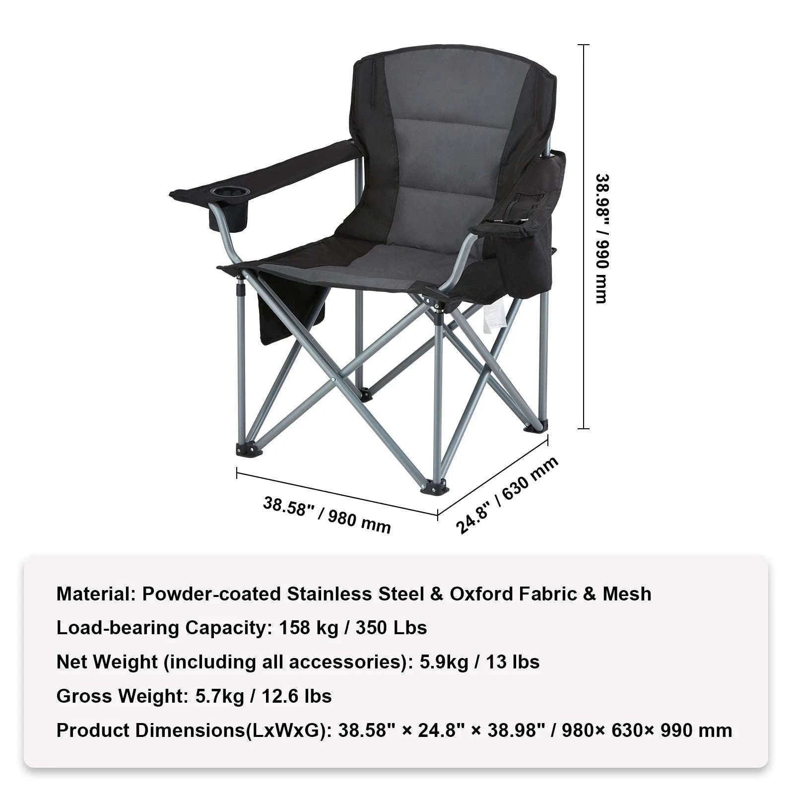 Outdoor Camping Chair 350 lbs Folding Chair with Armrests-france