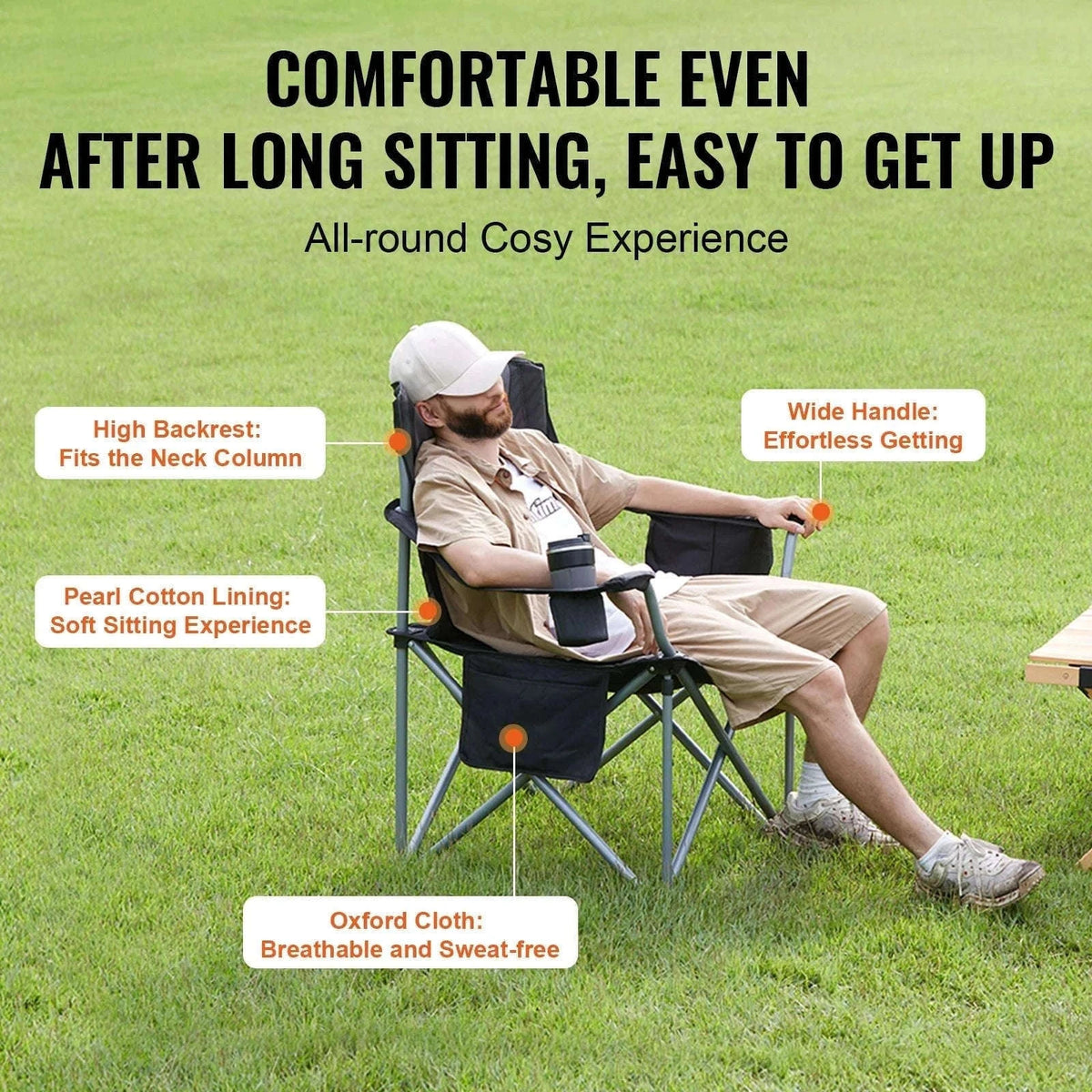 Outdoor Camping Chair 350 lbs Folding Chair with Armrests-france