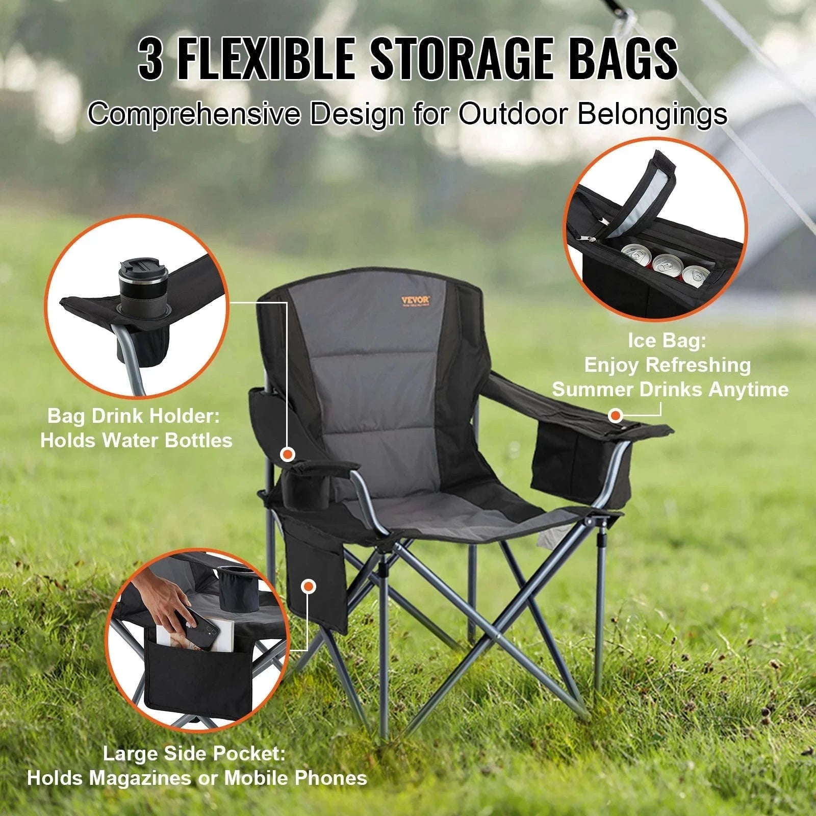 Outdoor Camping Chair 350 lbs Folding Chair with Armrests-france
