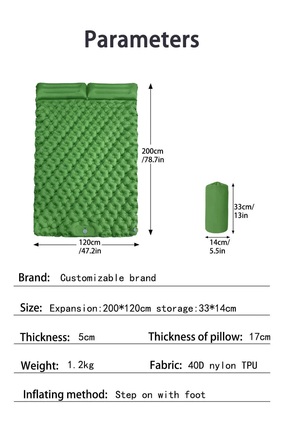 Outdoor Double Inflatable Mattress Sleeping Pad-Orange