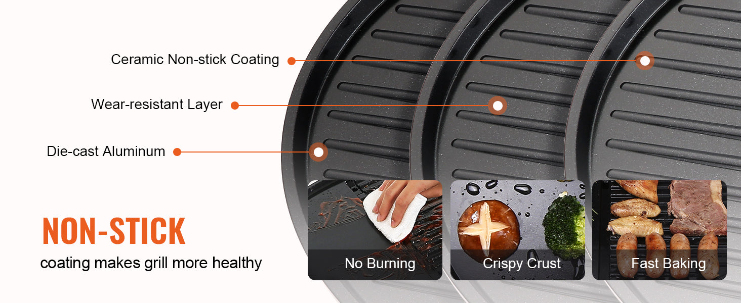 1800W Electric BBQ Grill with 2-Zone Surface for Indoor Outdoor Use