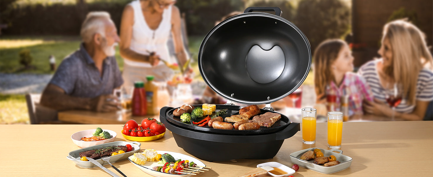 1800W Electric BBQ Grill with 2-Zone Surface for Indoor Outdoor Use
