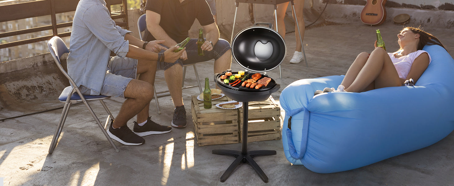1800W Electric BBQ Grill with 2-Zone Surface for Indoor Outdoor Use