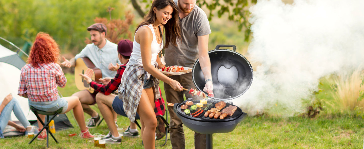 1800W Electric BBQ Grill with 2-Zone Surface for Indoor Outdoor Use