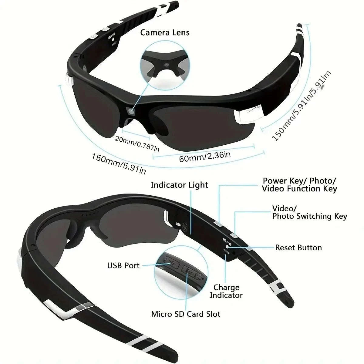 Outdoor FPV Camera Sunglasses with 1080P Action Recording-VG32
