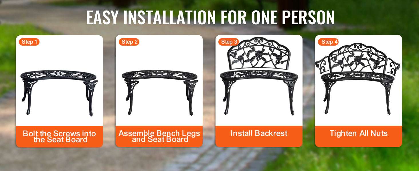 Outdoor Garden Bench with Backrest 480 lb Capacity Patio Seating-Metal C 127cm / france