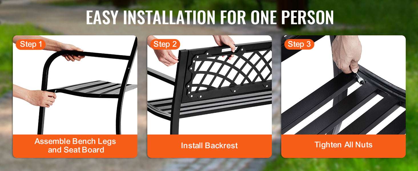 Outdoor Garden Bench with Backrest 480 lb Capacity Patio Seating-Metal C 127cm / france