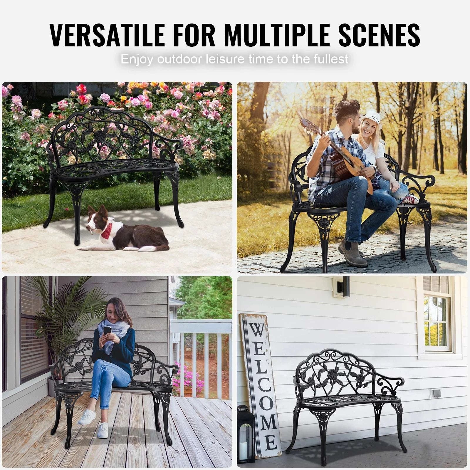 Outdoor Garden Bench with Backrest 480 lb Capacity Patio Seating-Metal C 127cm / france