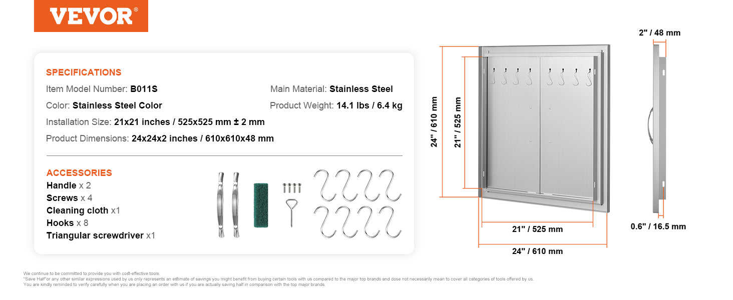 Stainless Steel BBQ Access Door Double Flush Mount Outdoor Cabinet Door