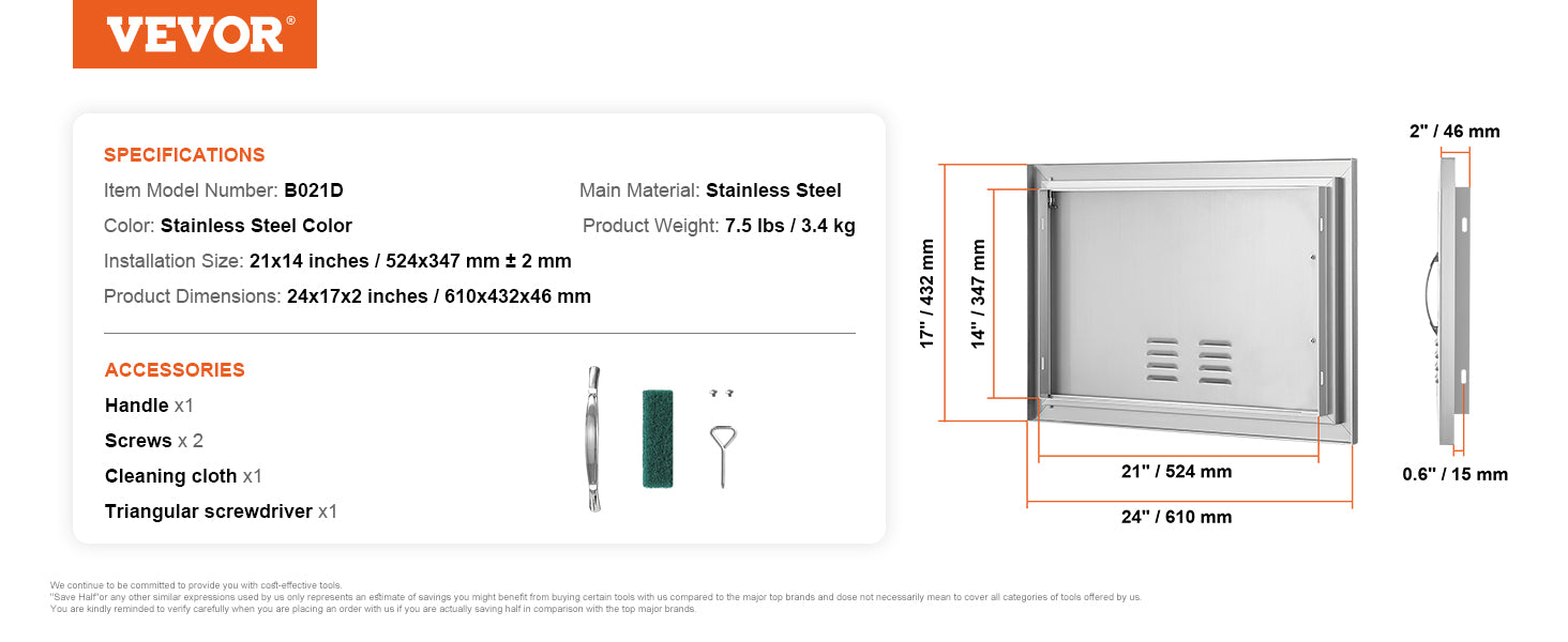 Stainless Steel BBQ Access Door Flush Mount with Reversible Design