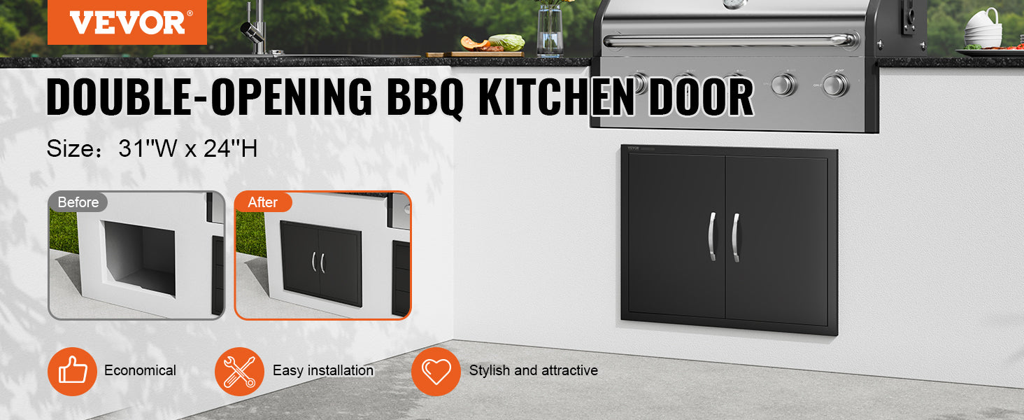 Stainless Steel BBQ Access Door Double Flush Mount Outdoor Cabinet Door