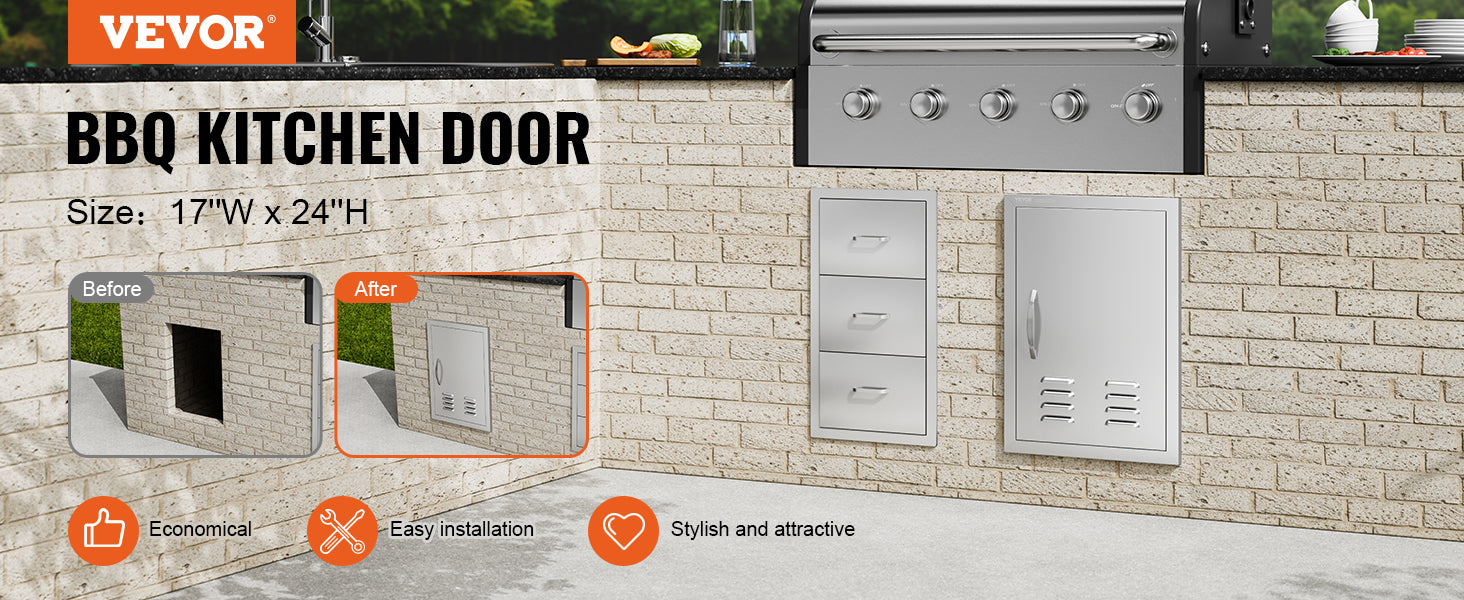 Stainless Steel BBQ Access Door Flush Mount with Reversible Design