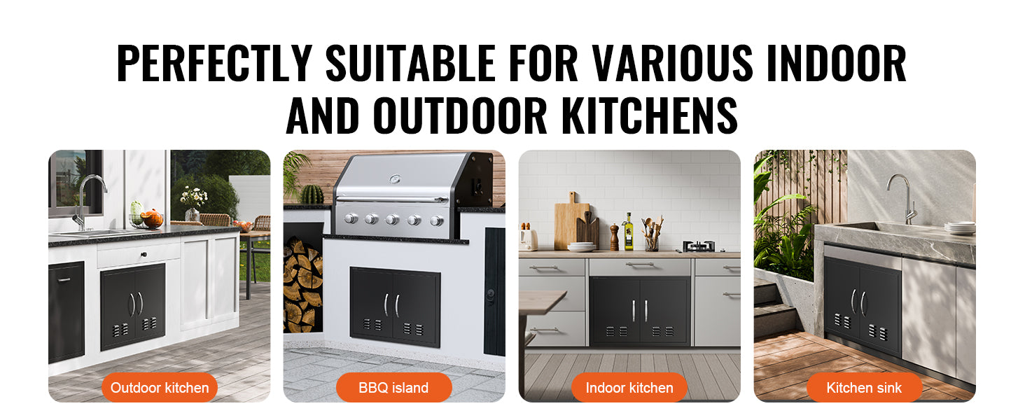 Porte d'accès double en acier inoxydable avec évents pour barbecue de cuisine extérieure