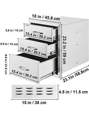 Stainless Steel Triple Drawer for Outdoor Kitchen BBQ Storage