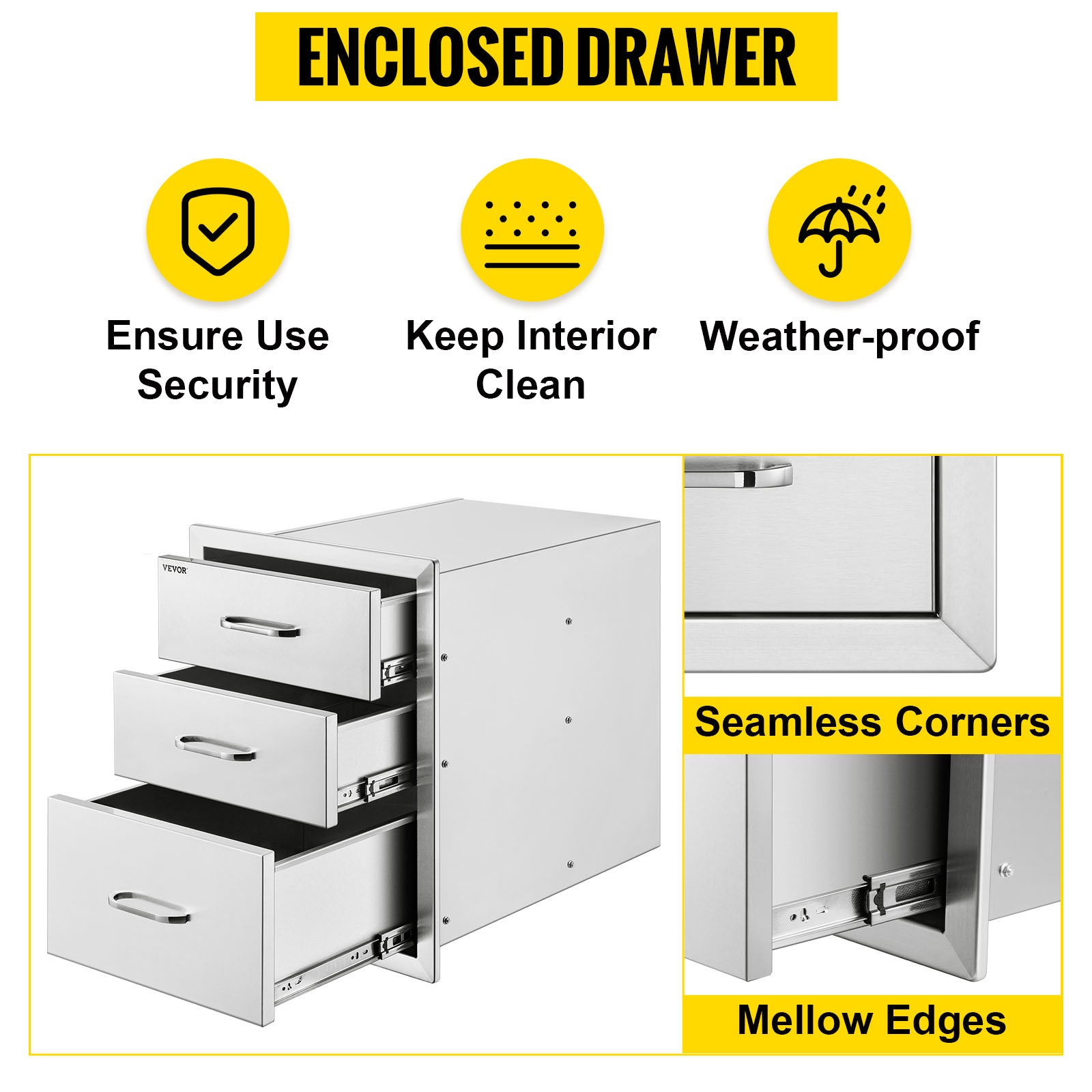 Stainless Steel Triple Drawer for Outdoor Kitchen BBQ Storage