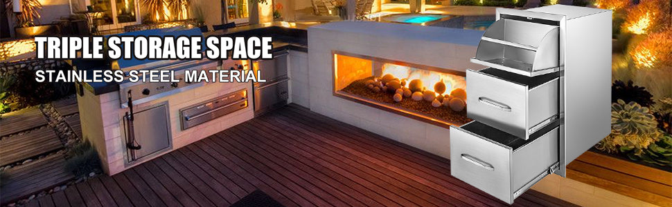 Stainless Steel Outdoor Kitchen Drawers Double Storage BBQ Island