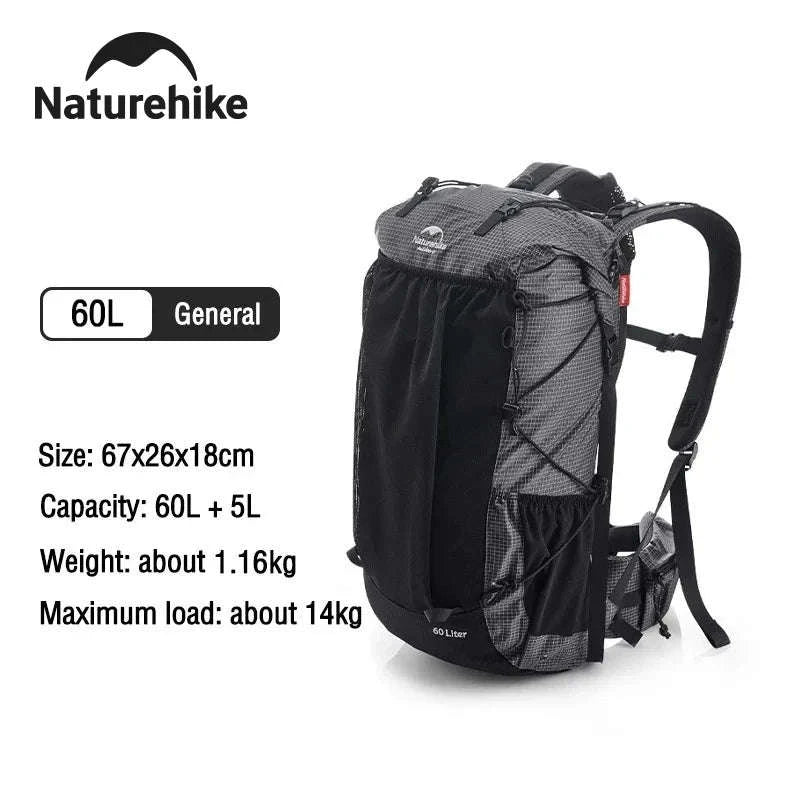 Outdoor Mountain Backpack 60+5L Waterproof with Rain Cover-60L Black / japan