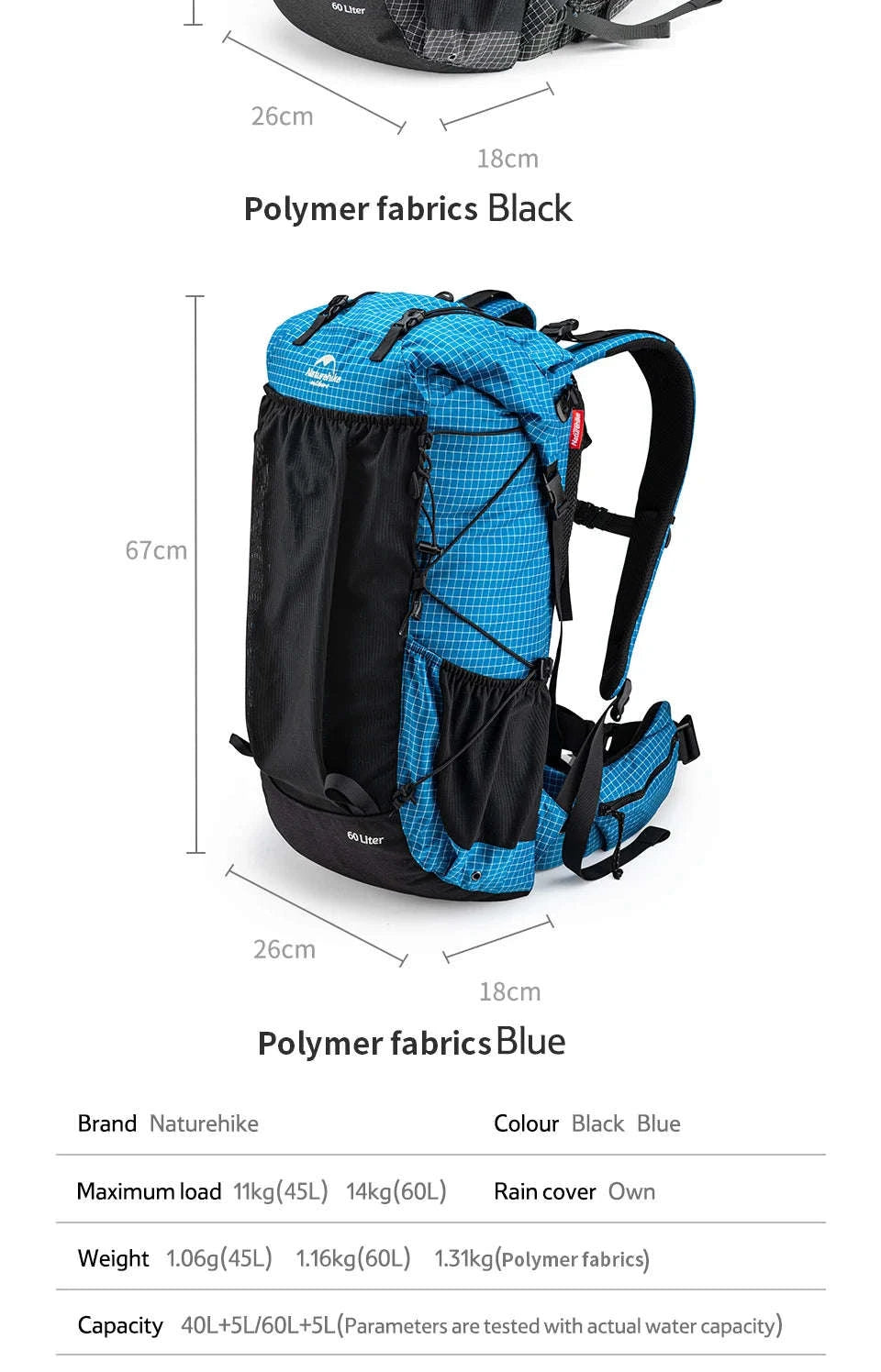 Outdoor Mountain Backpack 60+5L Waterproof with Rain Cover-60L Black / japan