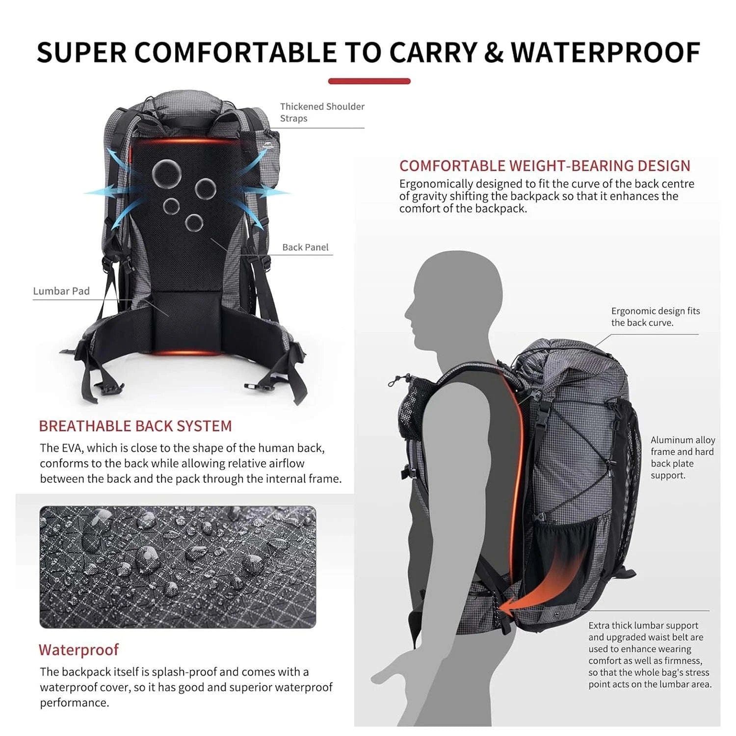 Outdoor Mountain Backpack 60+5L Waterproof with Rain Cover-60L Black / japan