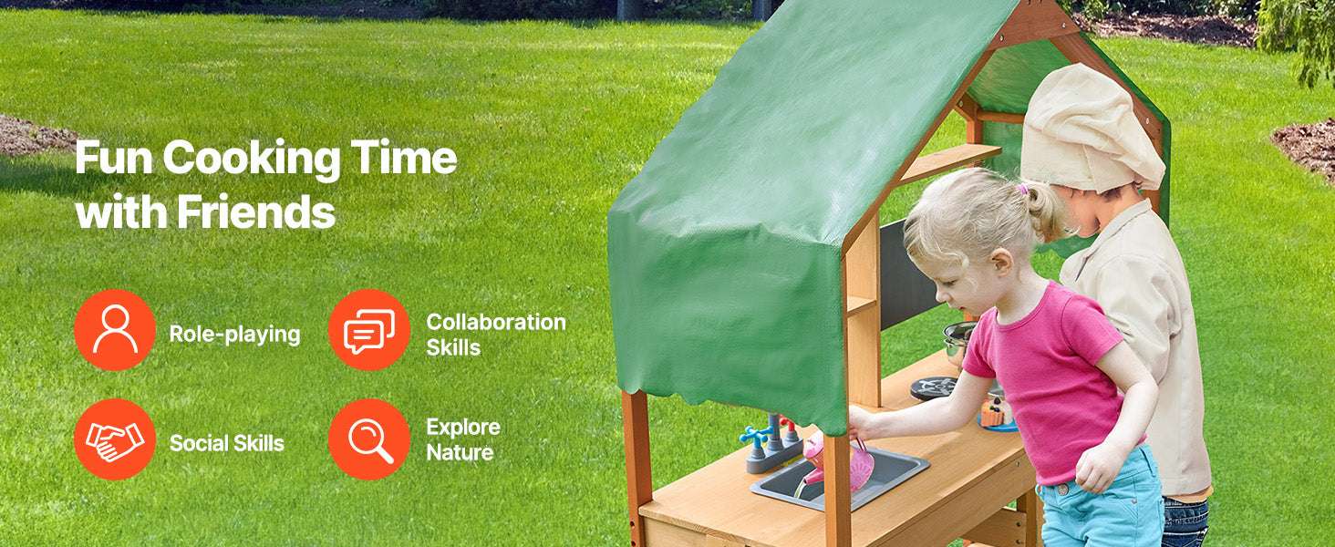 Outdoor Mud Kitchen Playset with Canopy, Faucet & Cookware Set-1Set / United States
