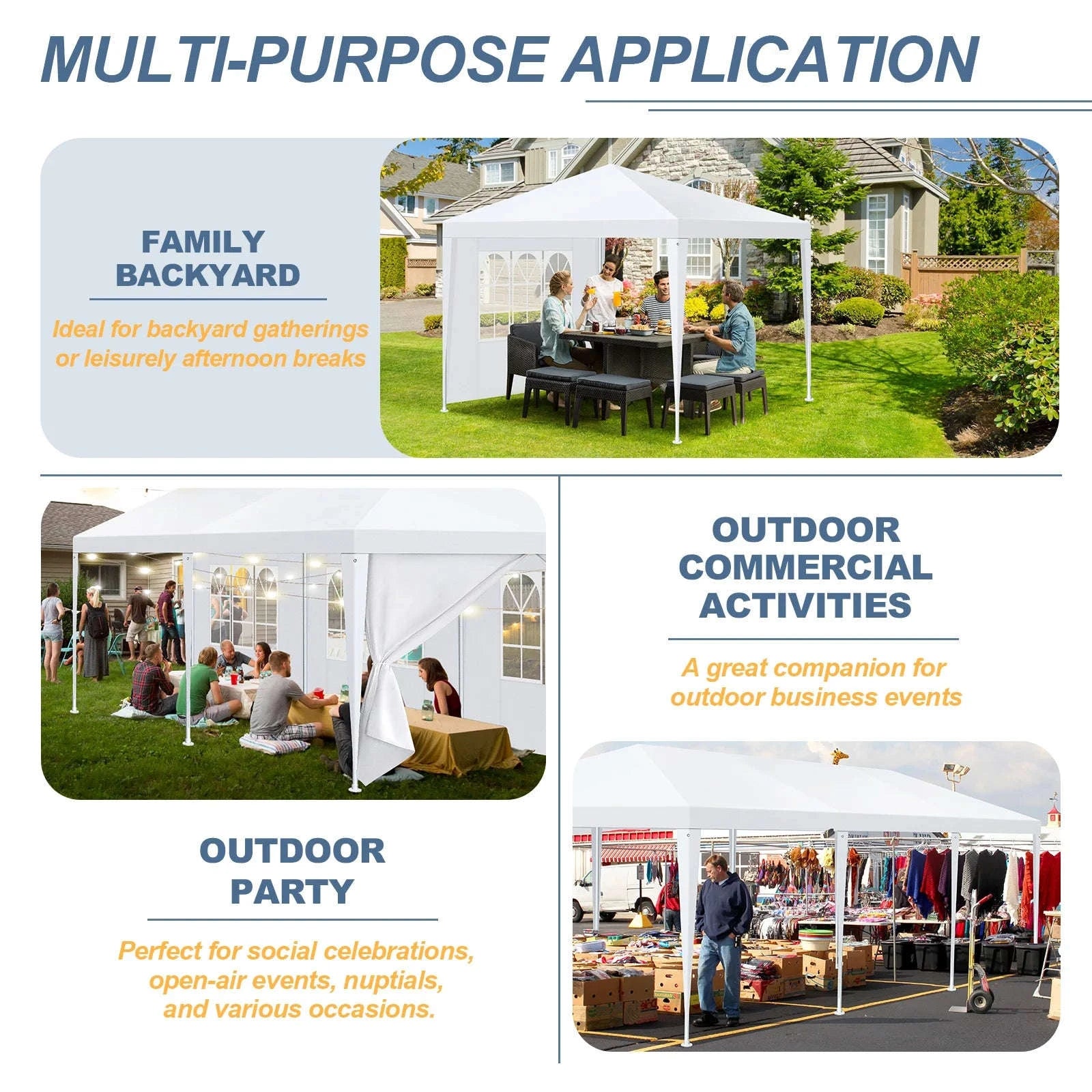 Outdoor Party Tent Canopy with Removable Sidewalls-White / 10x30ft / United States